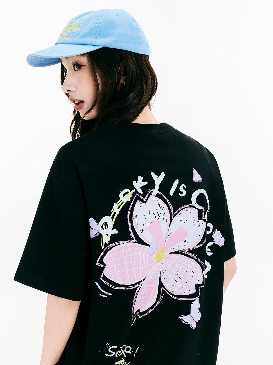RickyisClown Crayon Cherry Blossom Print Quick Dry Men's Cotton Blend Short Sleeve T-shirts