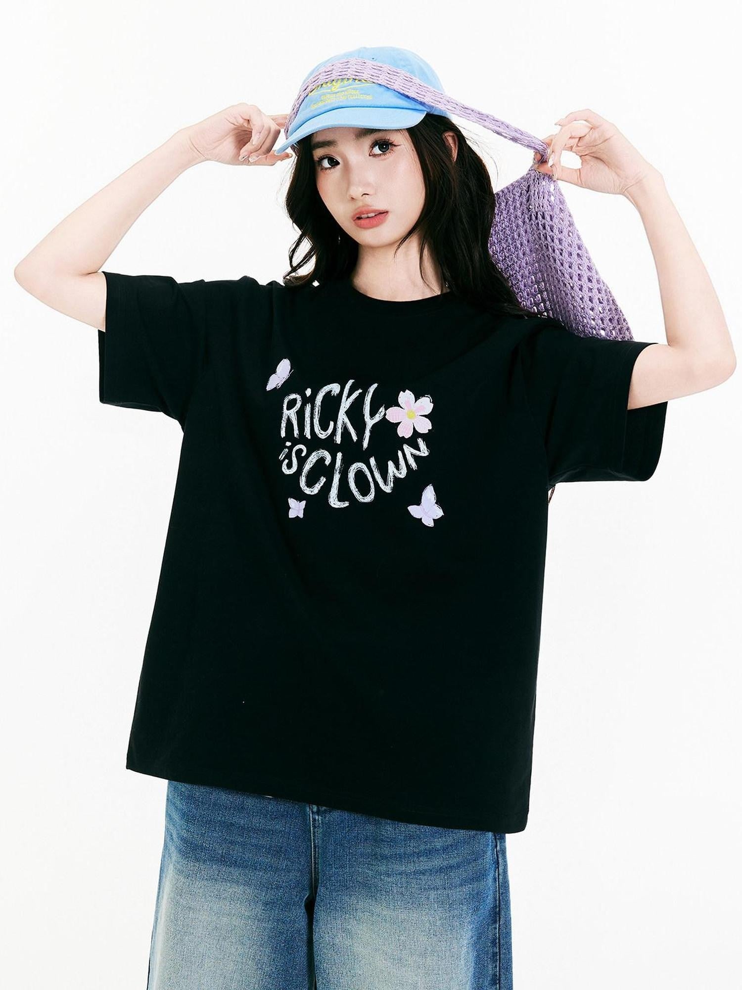 RickyisClown Crayon Cherry Blossom Print Quick Dry Men's Cotton Blend Short Sleeve T-shirts