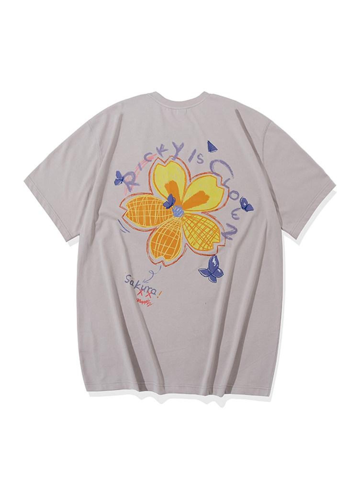 RickyisClown Crayon Cherry Blossom Print Quick Dry Men's Cotton Blend Short Sleeve T-shirts