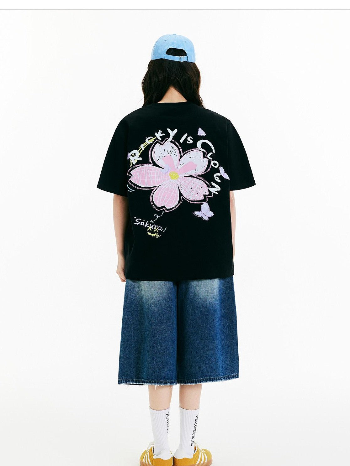 RickyisClown Crayon Cherry Blossom Print Quick Dry Men's Cotton Blend Short Sleeve T-shirts
