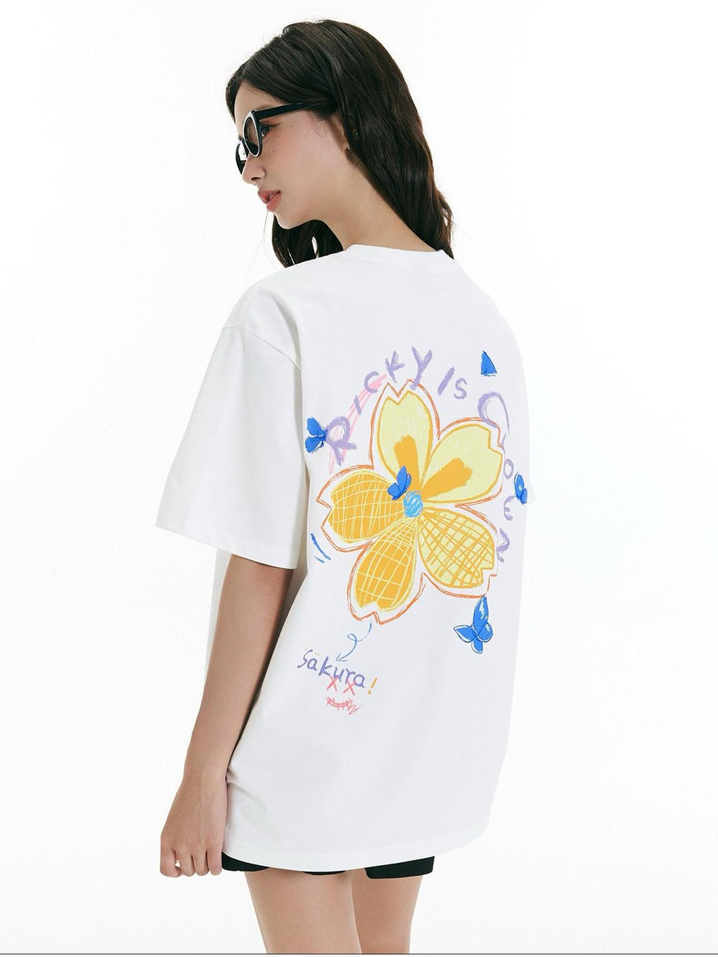 RickyisClown Crayon Cherry Blossom Print Quick Dry Men's Cotton Blend Short Sleeve T-shirts