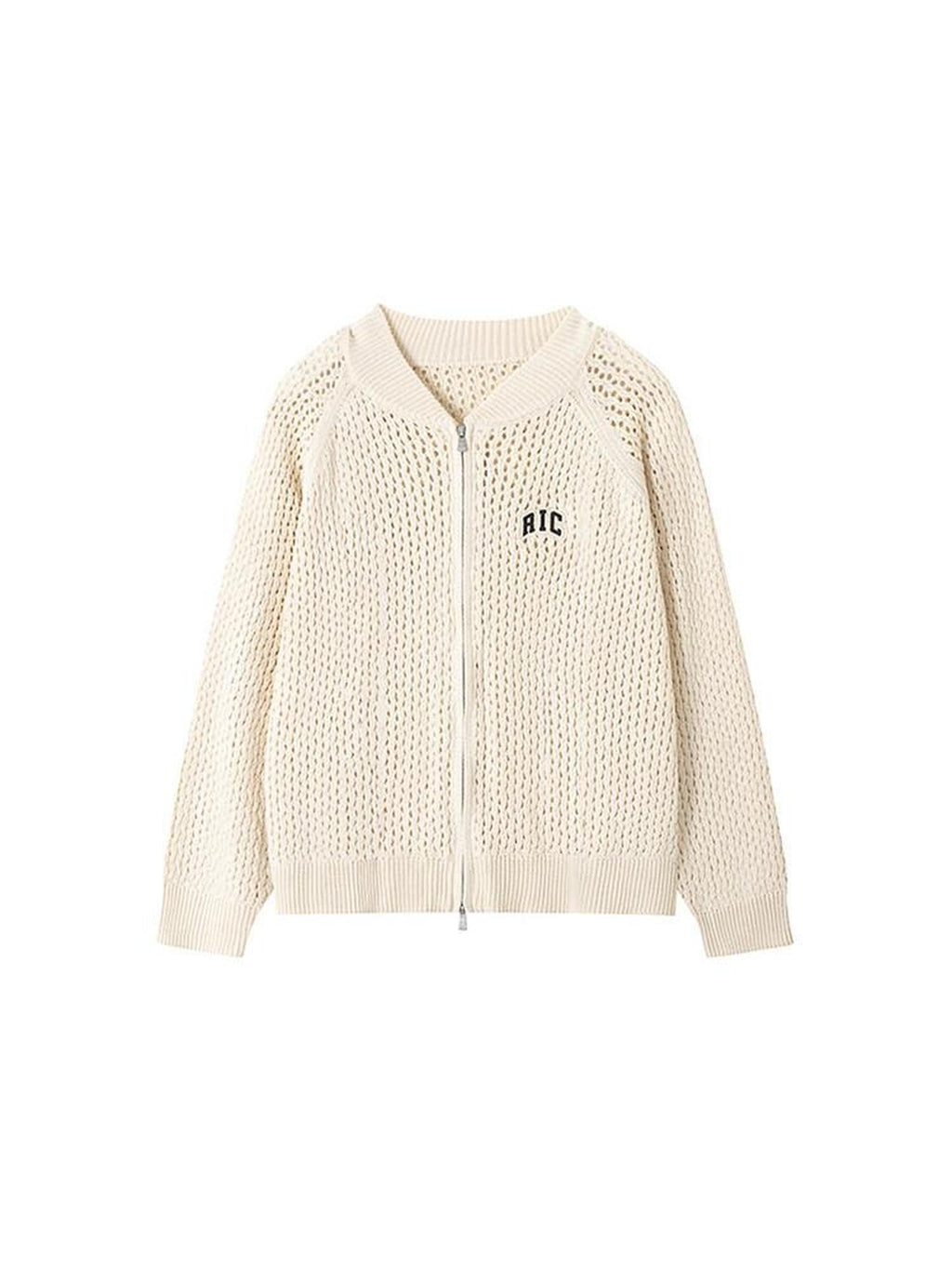 RickyisClown Cream Beige Relaxed Openwork Distressed Men's Acrylic Knit Cardigans