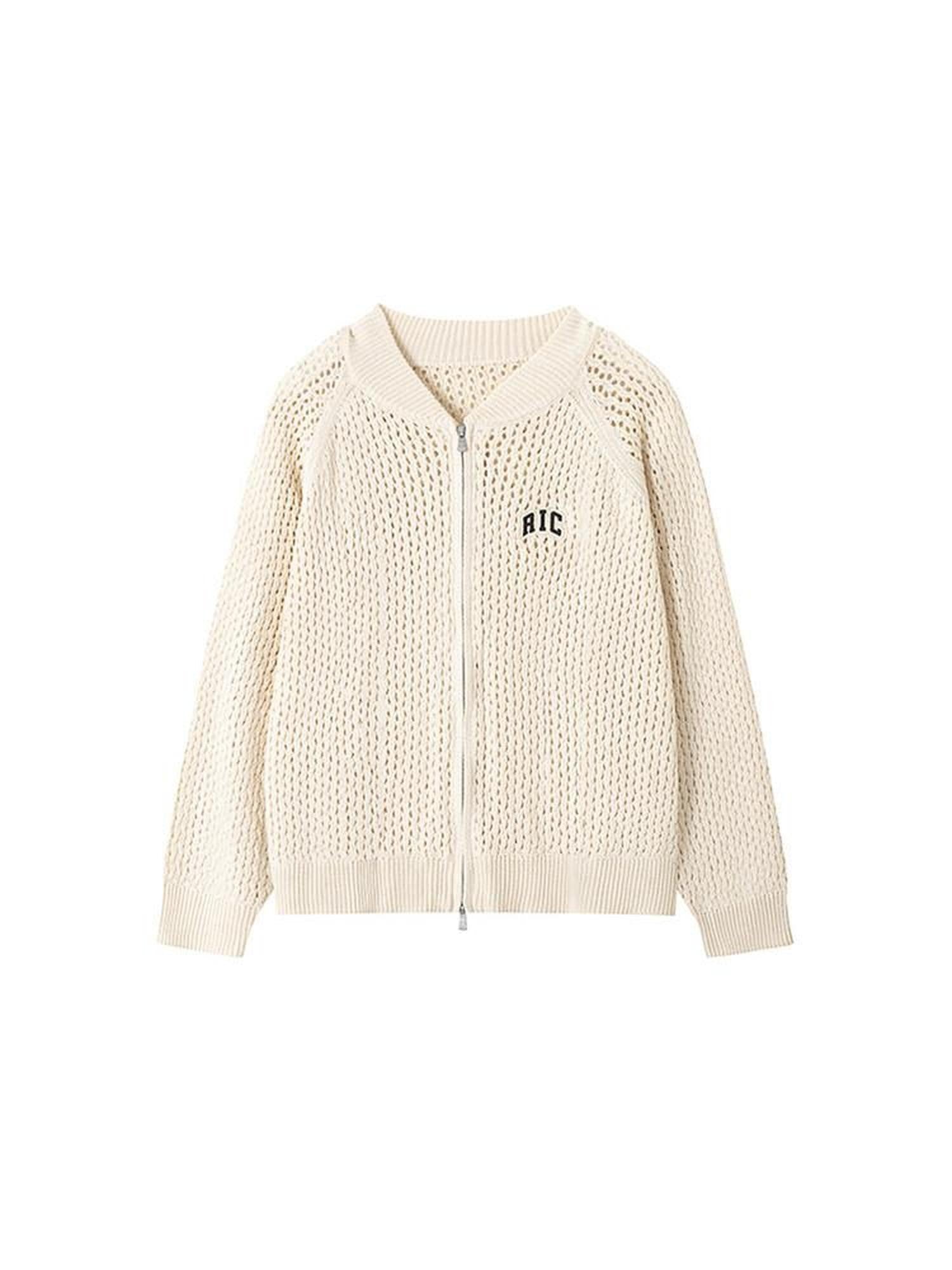 RickyisClown Cream Beige Relaxed Openwork Distressed Men's Acrylic Knit Cardigans