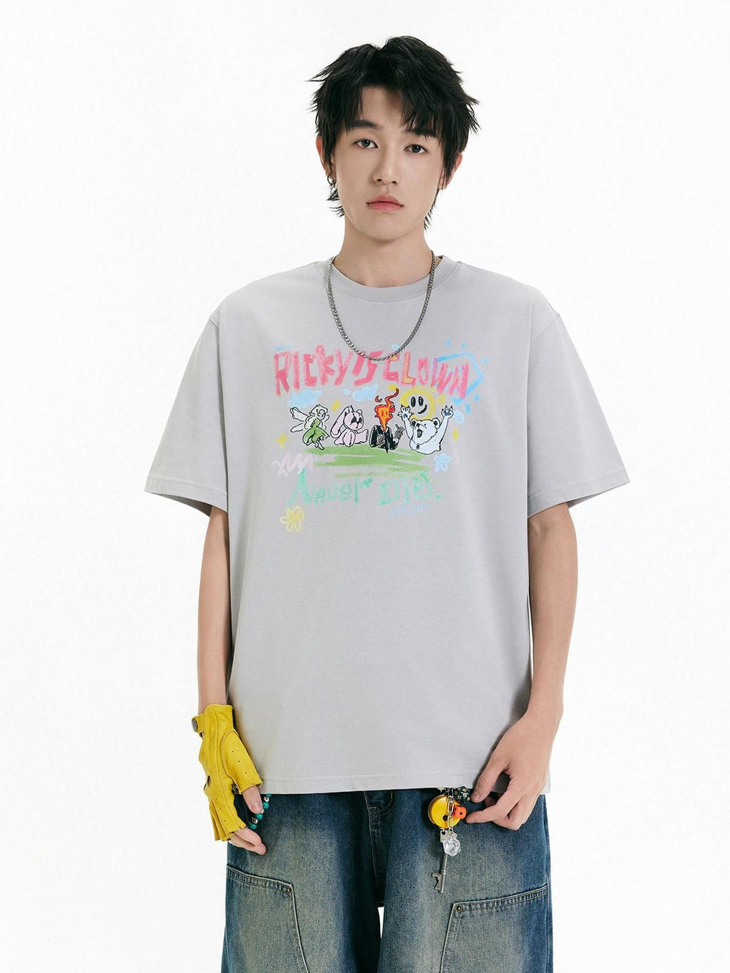 RickyisClown Creative Fun Print Loose Fit Men's Cotton Breathable Short Sleeve T Shirts