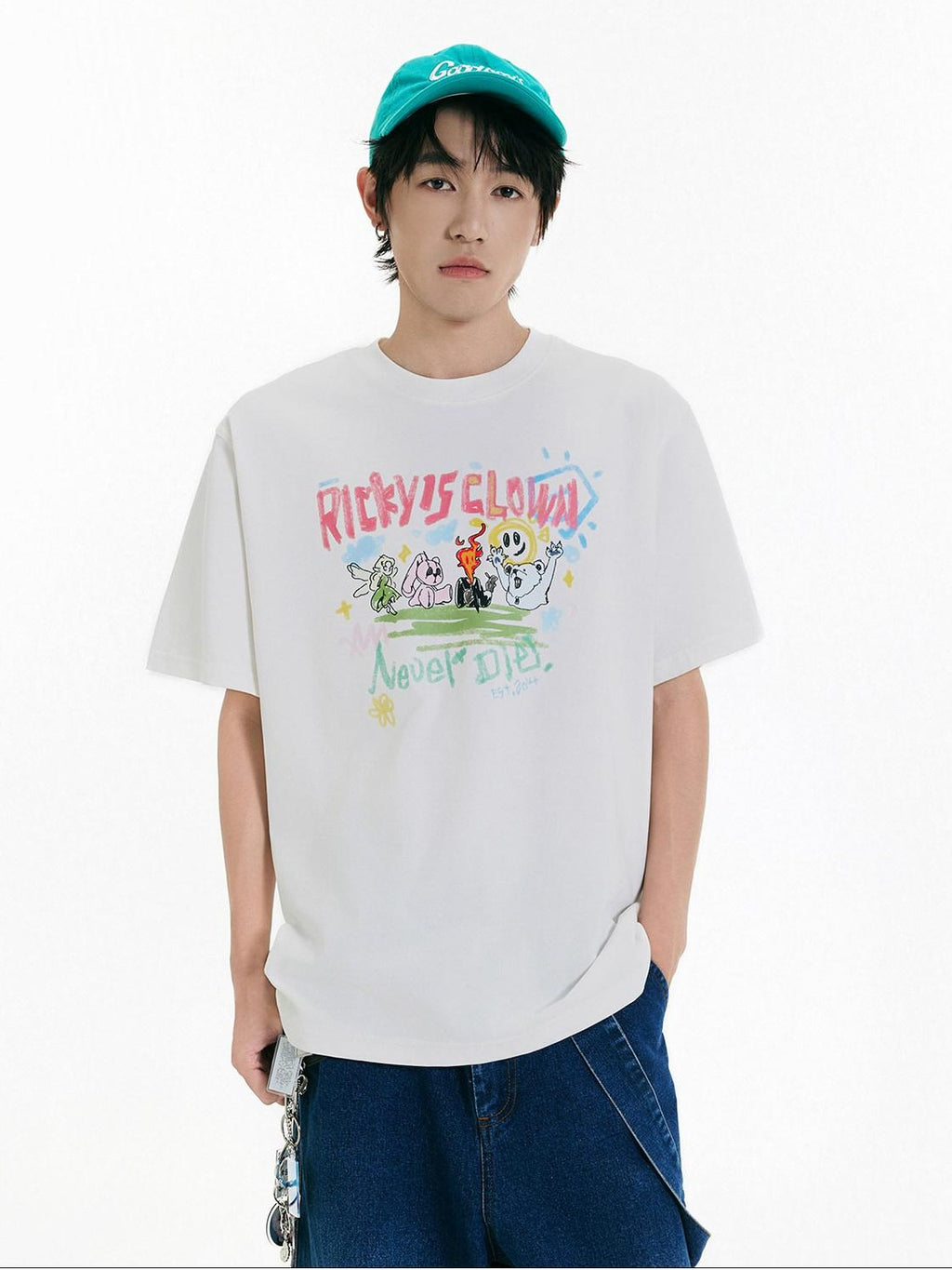 RickyisClown Creative Fun Print Loose Fit Men's Cotton Breathable Short Sleeve T Shirts