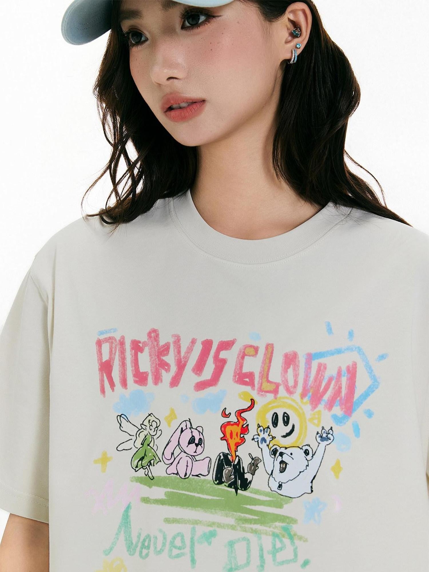 RickyisClown Creative Fun Print Loose Fit Men's Cotton Breathable Short Sleeve T Shirts