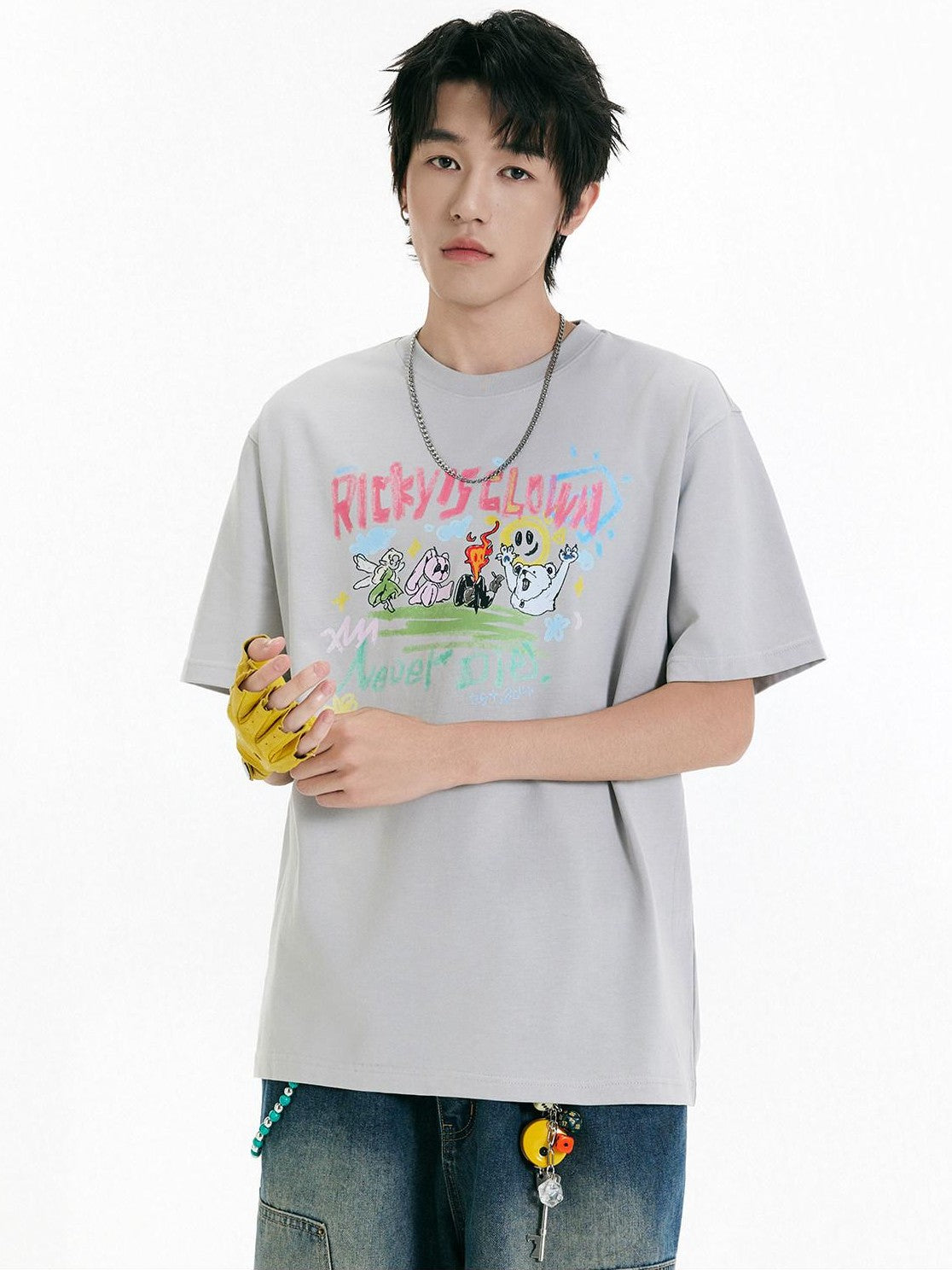 RickyisClown Creative Fun Print Loose Fit Men's Cotton Breathable Short Sleeve T Shirts
