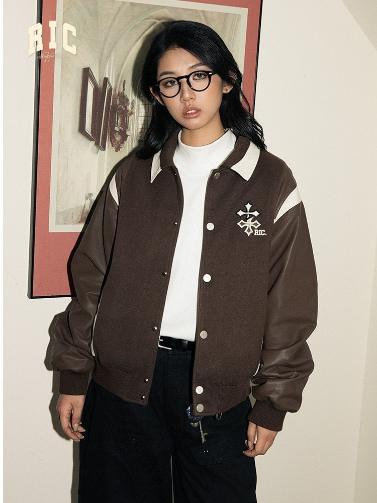 RickyisClown_Cross_Patch_Leather_Embroidered_Padded_Baseball_Men's_Polyester_Track_Jackets_MISSTT
