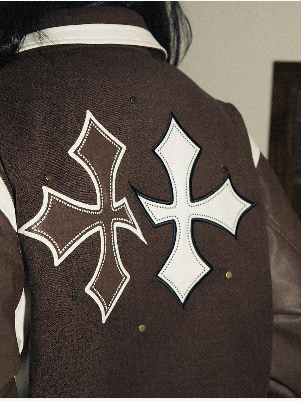 RickyisClown Cross Patch Leather Embroidered Padded Baseball Men's Polyester Track Jackets