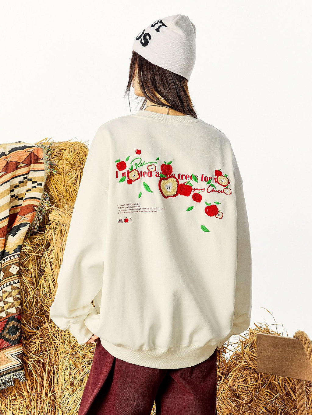 RickyisClown Cute Apple Graphic Print Design Detail Men's Crewneck Sweatshirts