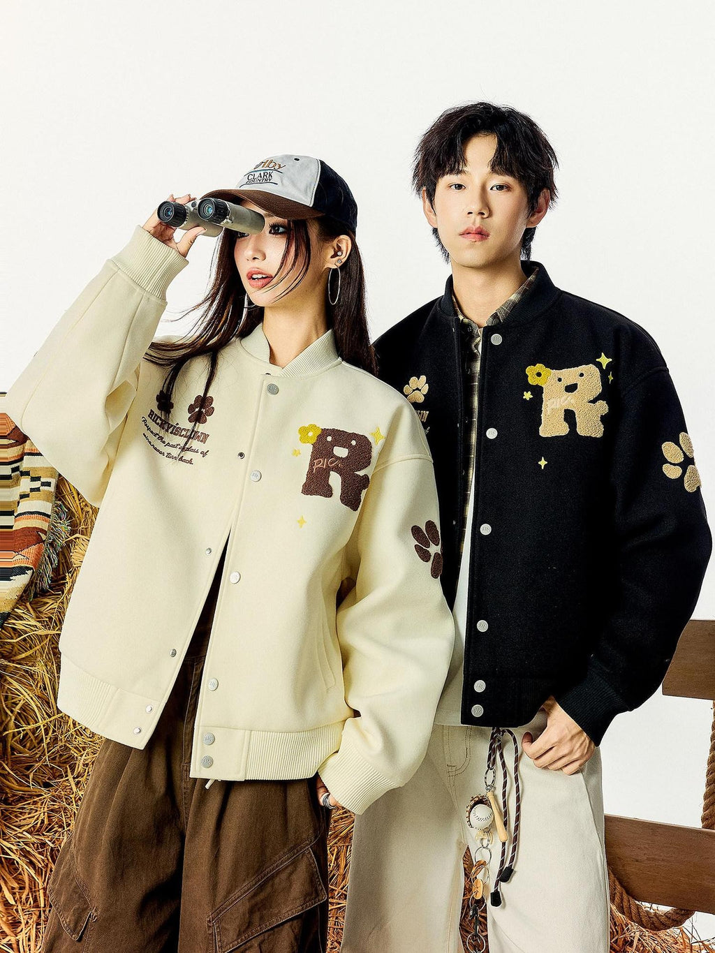 RickyisClown Cute Lamb And Puppy Chenille Embroidered Men's Polyester Baseball Jerseys