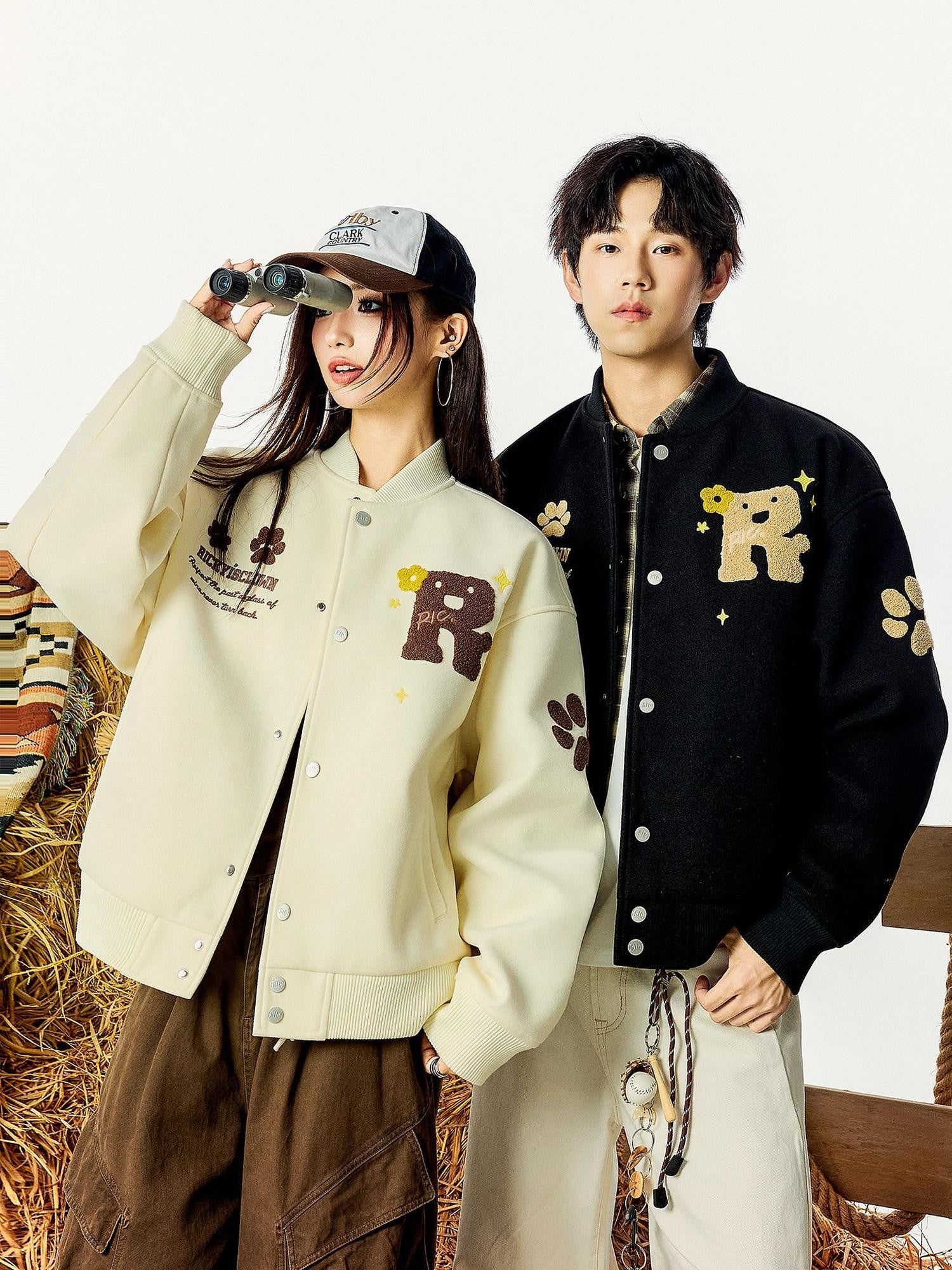 RickyisClown Cute Lamb And Puppy Chenille Embroidered Men's Polyester Baseball Jerseys