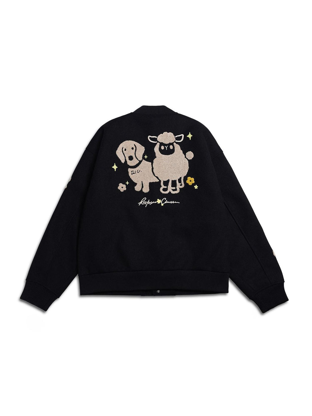 RickyisClown Cute Lamb And Puppy Chenille Embroidered Men's Polyester Baseball Jerseys