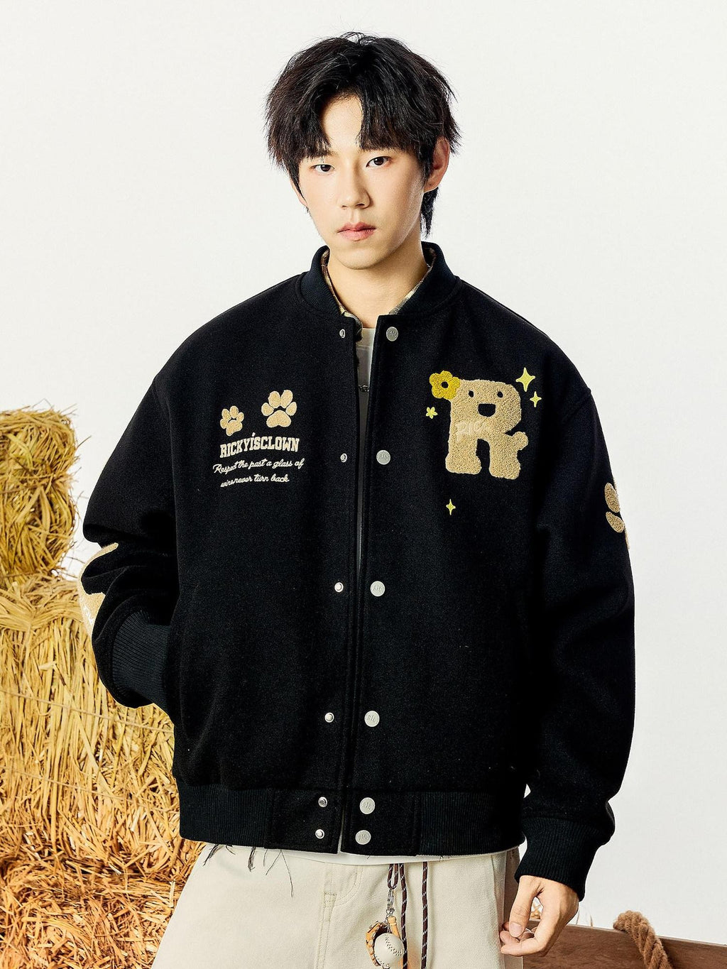 RickyisClown Cute Lamb And Puppy Chenille Embroidered Men's Polyester Baseball Jerseys