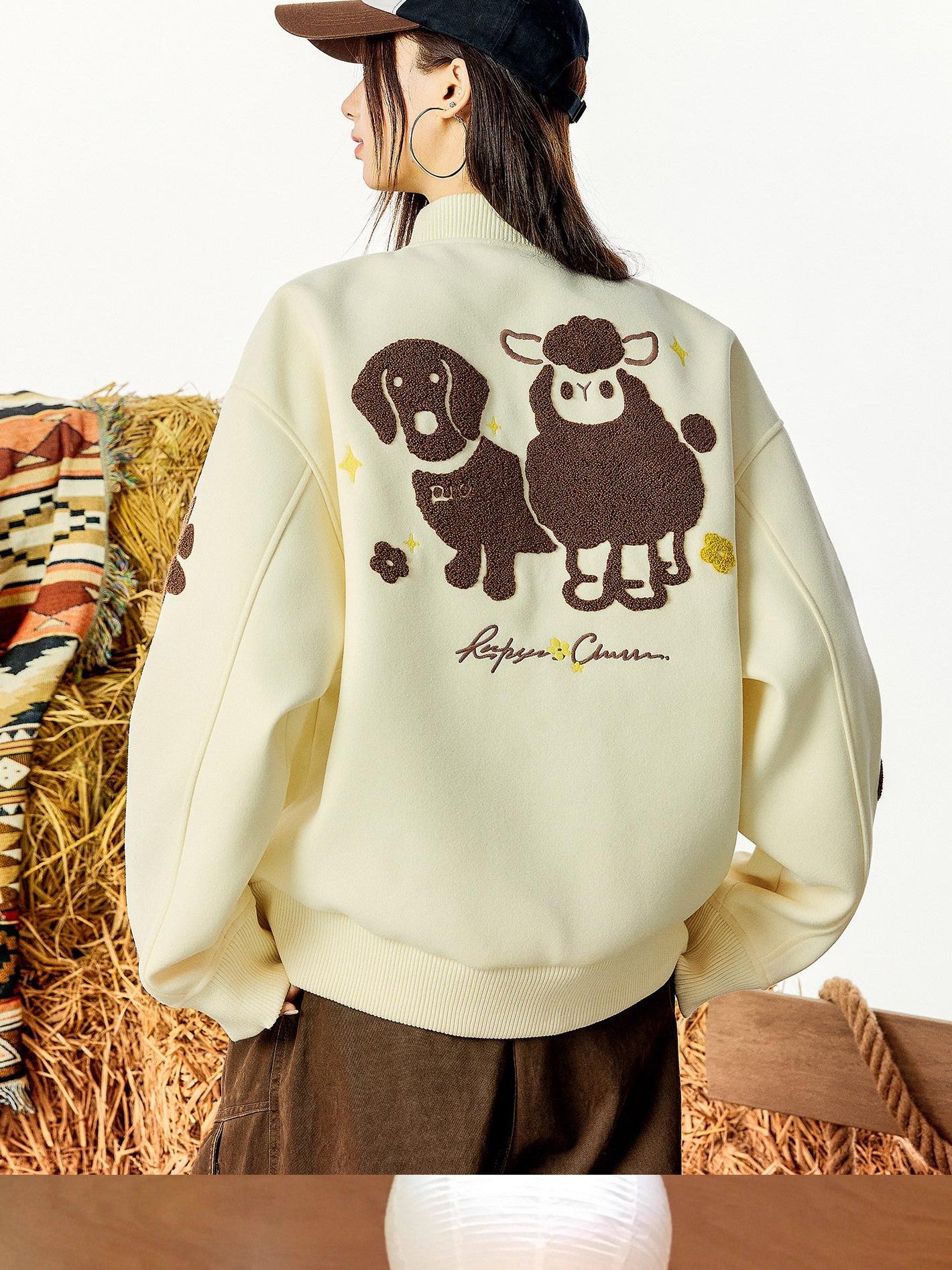 RickyisClown Cute Lamb And Puppy Chenille Embroidered Men's Polyester Baseball Jerseys