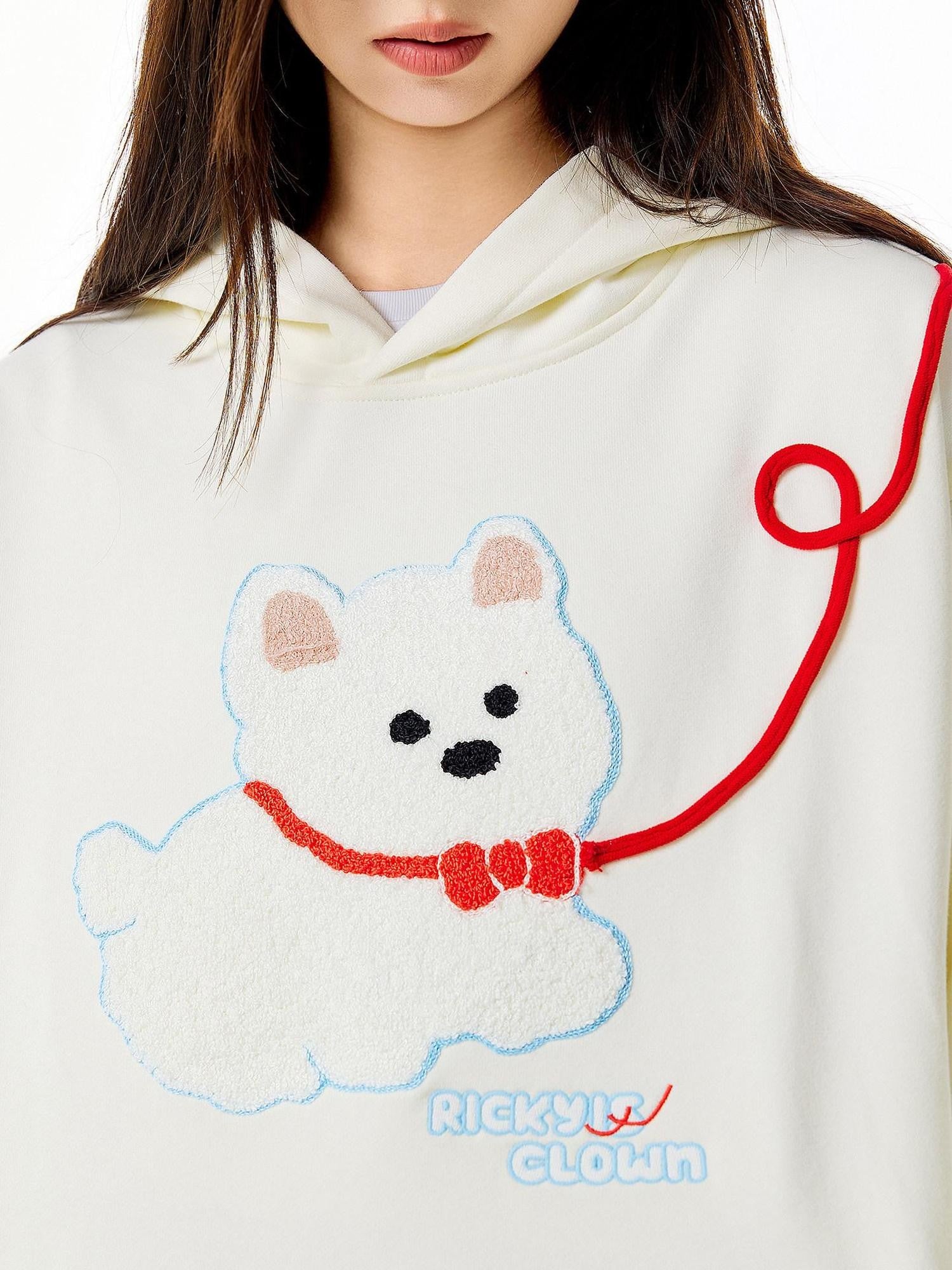 RickyisClown Cute Puppy Terry Embroidery Design Detail Men's Pullover Hoodies