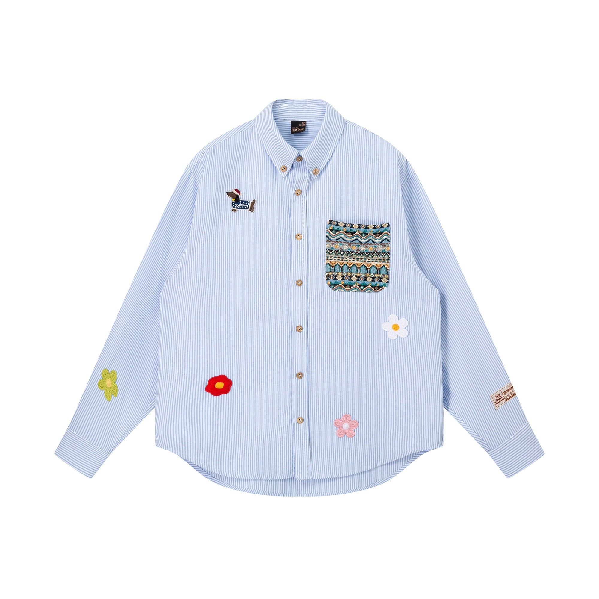 RickyisClown_Dachshund_Embroidered_Ethnic_Floral_Men's_Cotton_Blend_Striped_Shirts_MISSTT