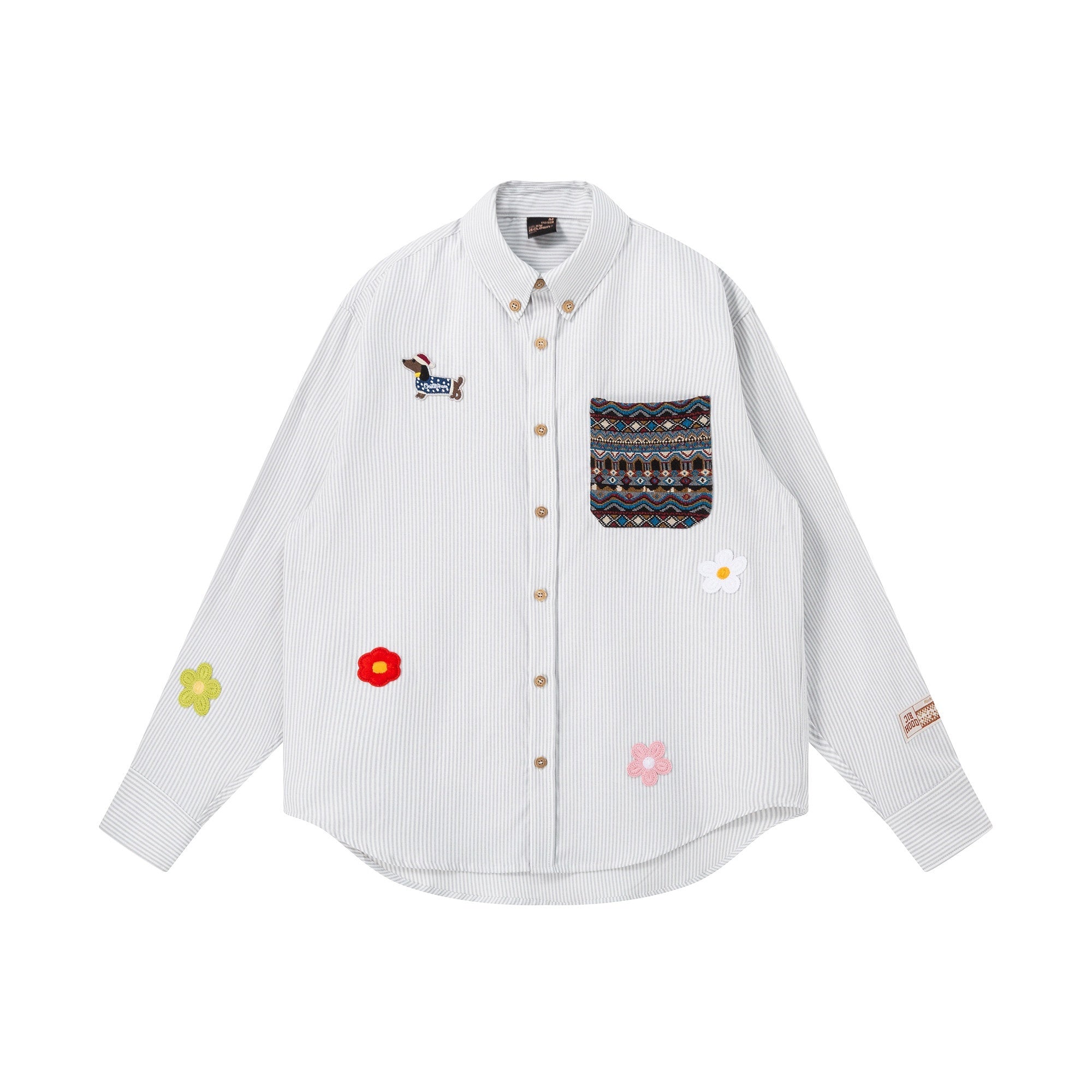 RickyisClown_Dachshund_Embroidered_Ethnic_Floral_Men's_Cotton_Blend_Striped_Shirts_MISSTT