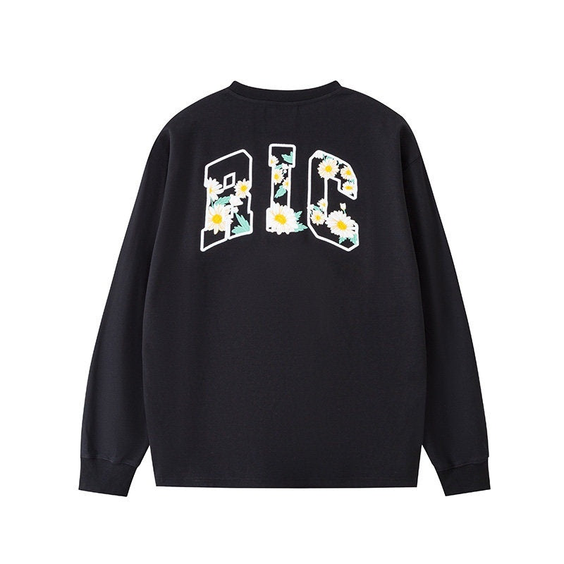 RickyisClown_Daisy_Embroidered_Crew_Neck_Loose_Fit_Men's_Cotton_Blend_Long_Sleeve_T-shirts_MISSTT
