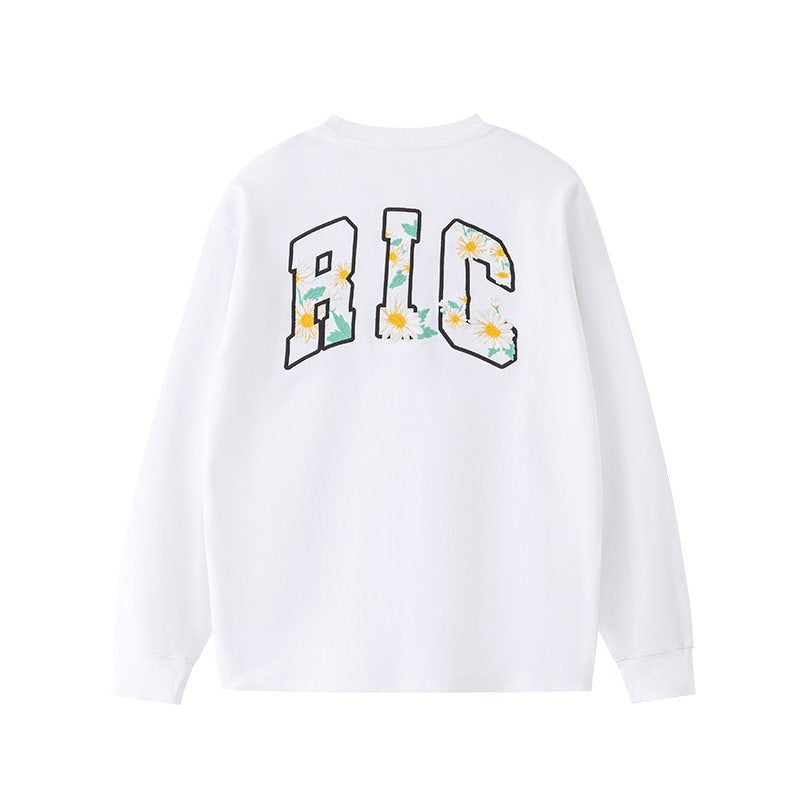 RickyisClown_Daisy_Embroidered_Crew_Neck_Loose_Fit_Men's_Cotton_Blend_Long_Sleeve_T-shirts_MISSTT