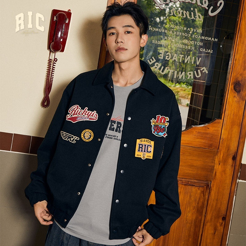 RickyisClown_Embroidered_Badge_Turndown_Collar_Men's_Polyester_Coach_Jackets_MISSTT