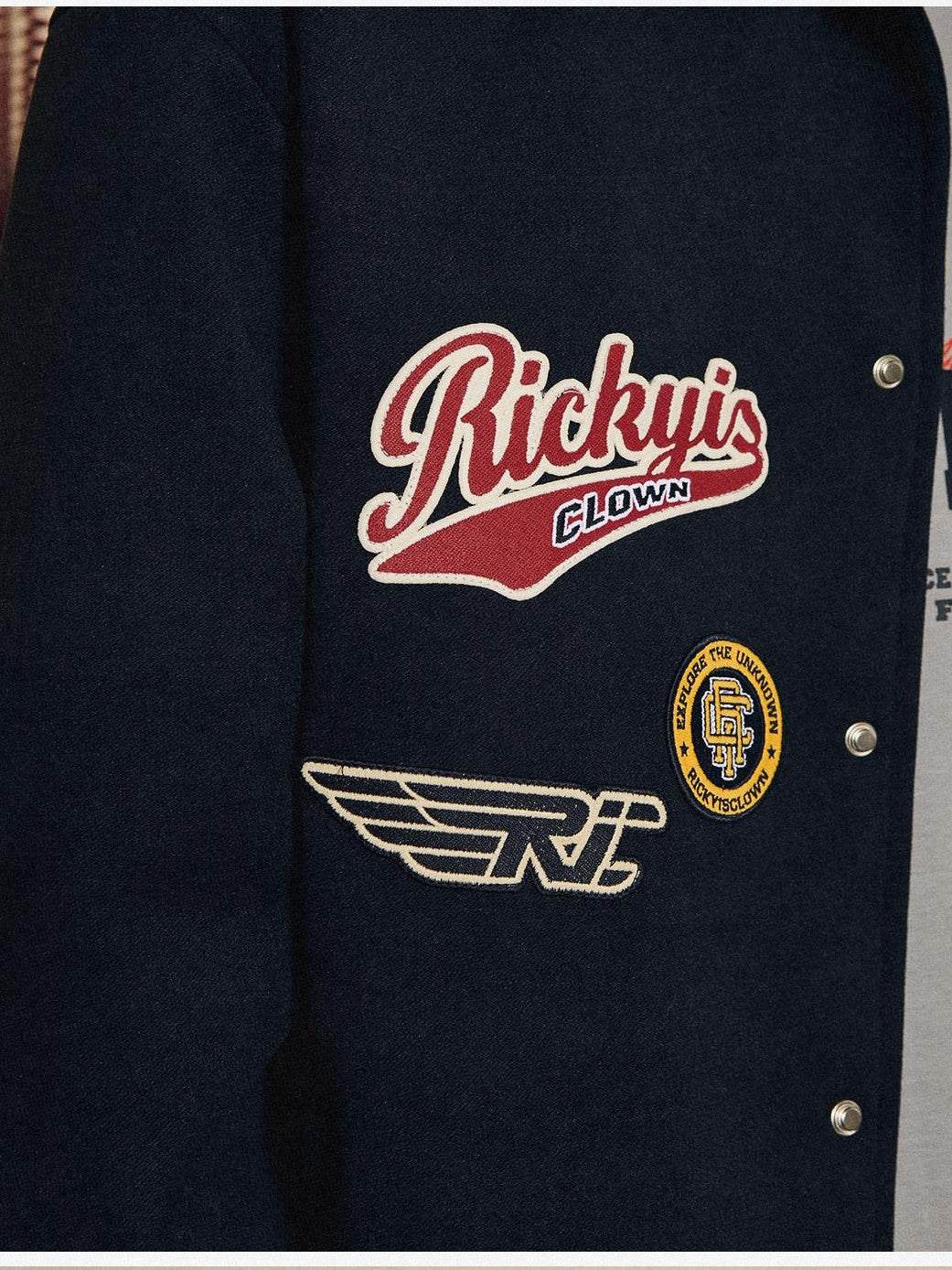 RickyisClown Embroidered Badge Turndown Collar Men's Polyester Coach Jackets