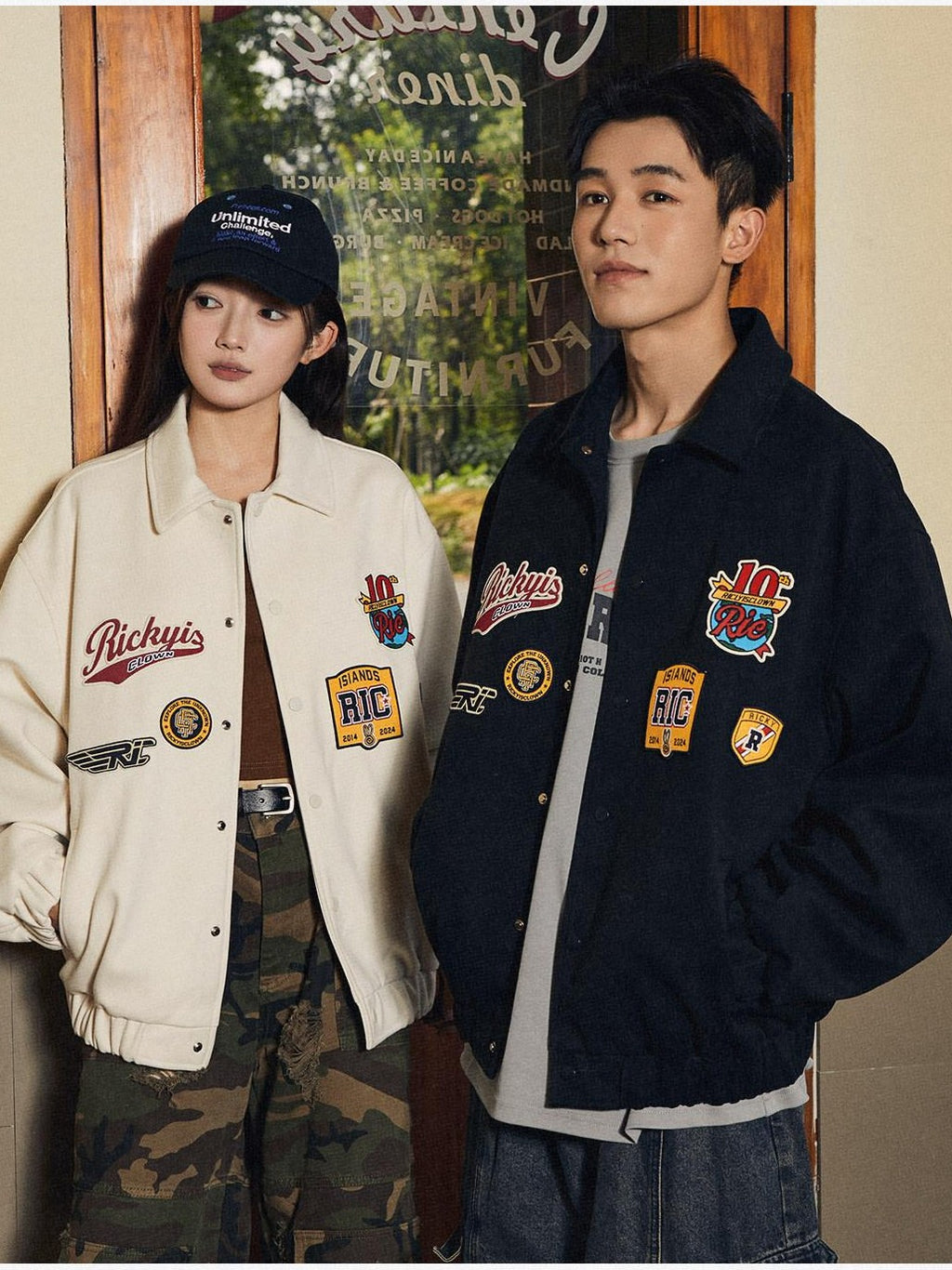 RickyisClown Embroidered Badge Turndown Collar Men's Polyester Coach Jackets