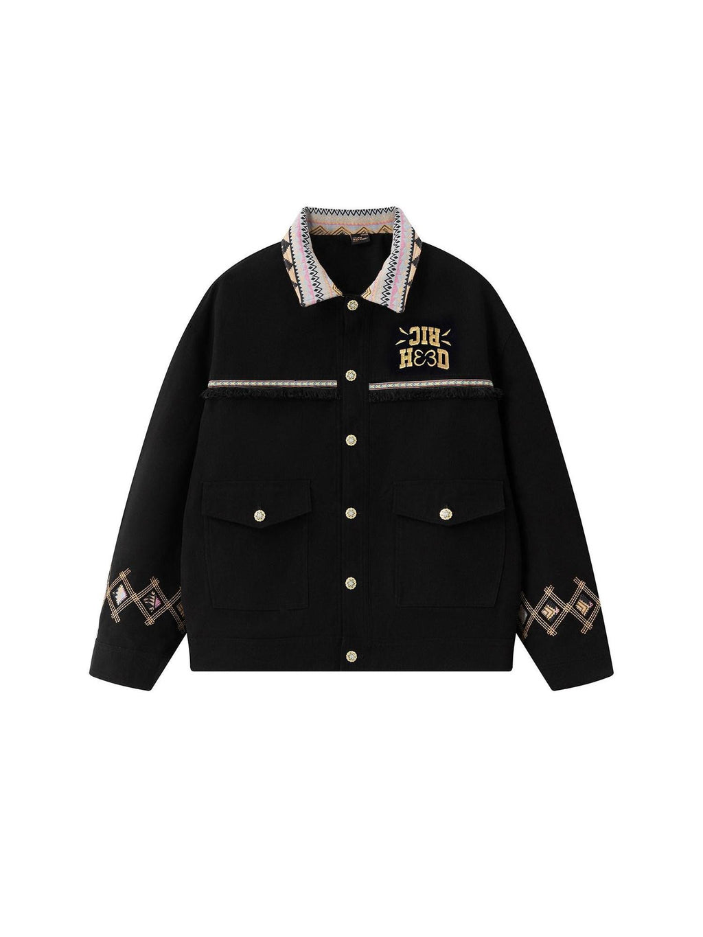 RickyisClown Ethnic Pattern Turn Down Collar Oversized Men's Detroit Coach Jackets