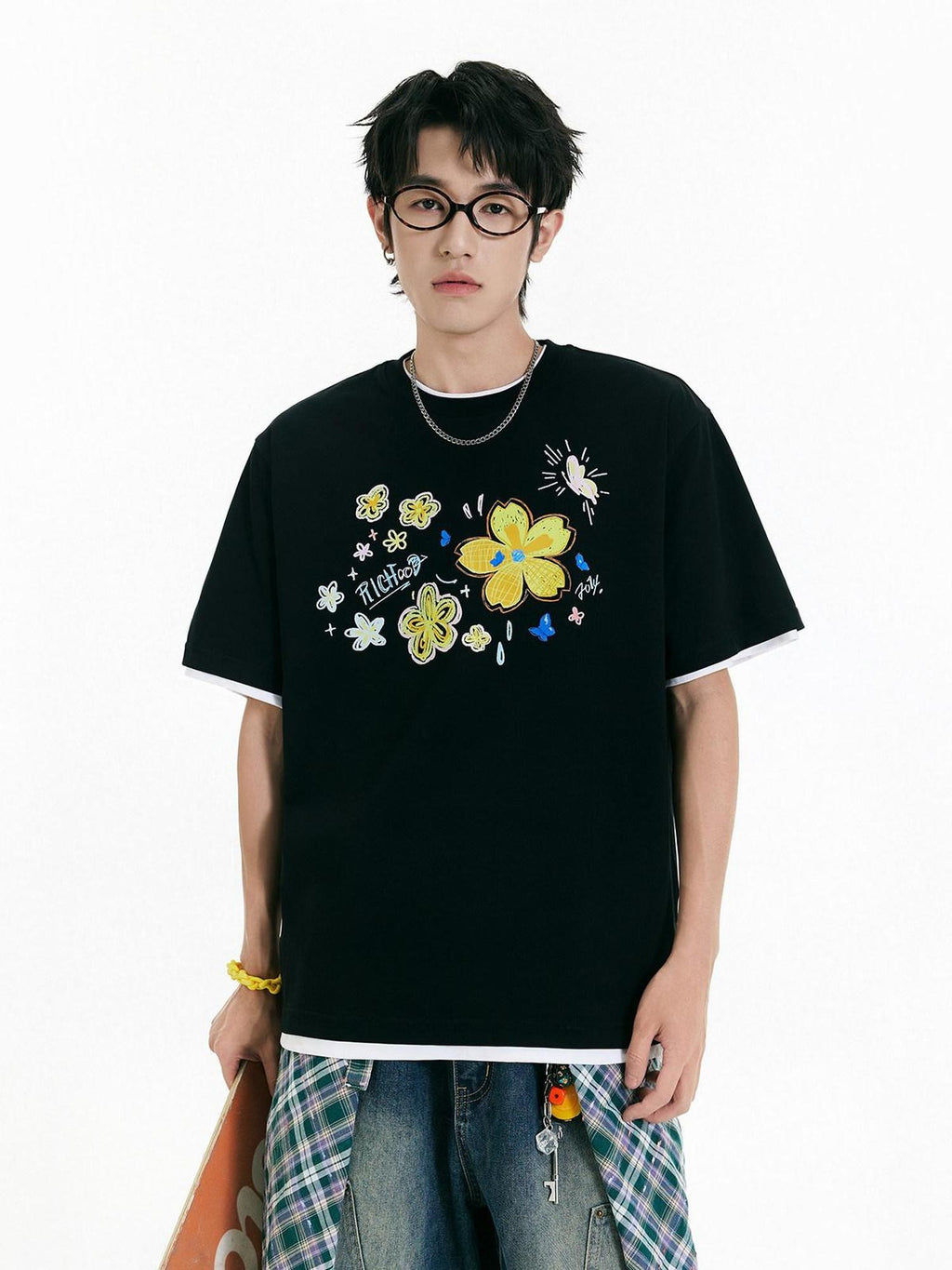 RickyisClown Floral Cluster Print Cooling Loose Fit Men's Short Sleeve T-shirts
