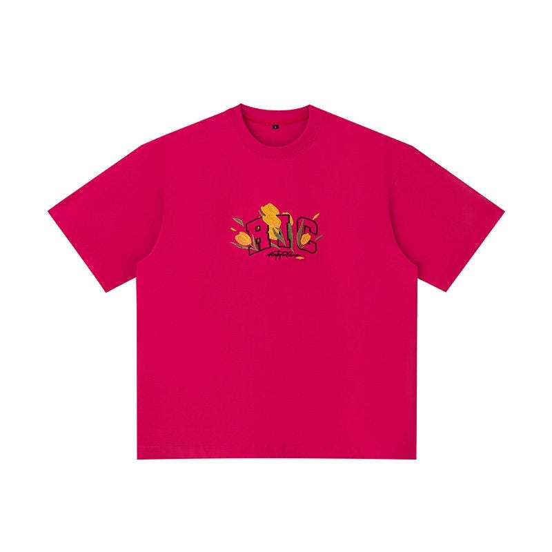 RickyisClown_Floral_Embroidered_Crew_Neck_Loose_Fit_Men's_Cotton_Short_Sleeve_T-shirts_MISSTT