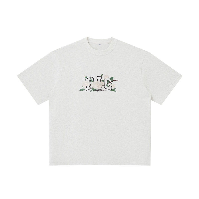 RickyisClown_Floral_Embroidered_Crew_Neck_Loose_Fit_Men's_Cotton_Short_Sleeve_T-shirts_MISSTT