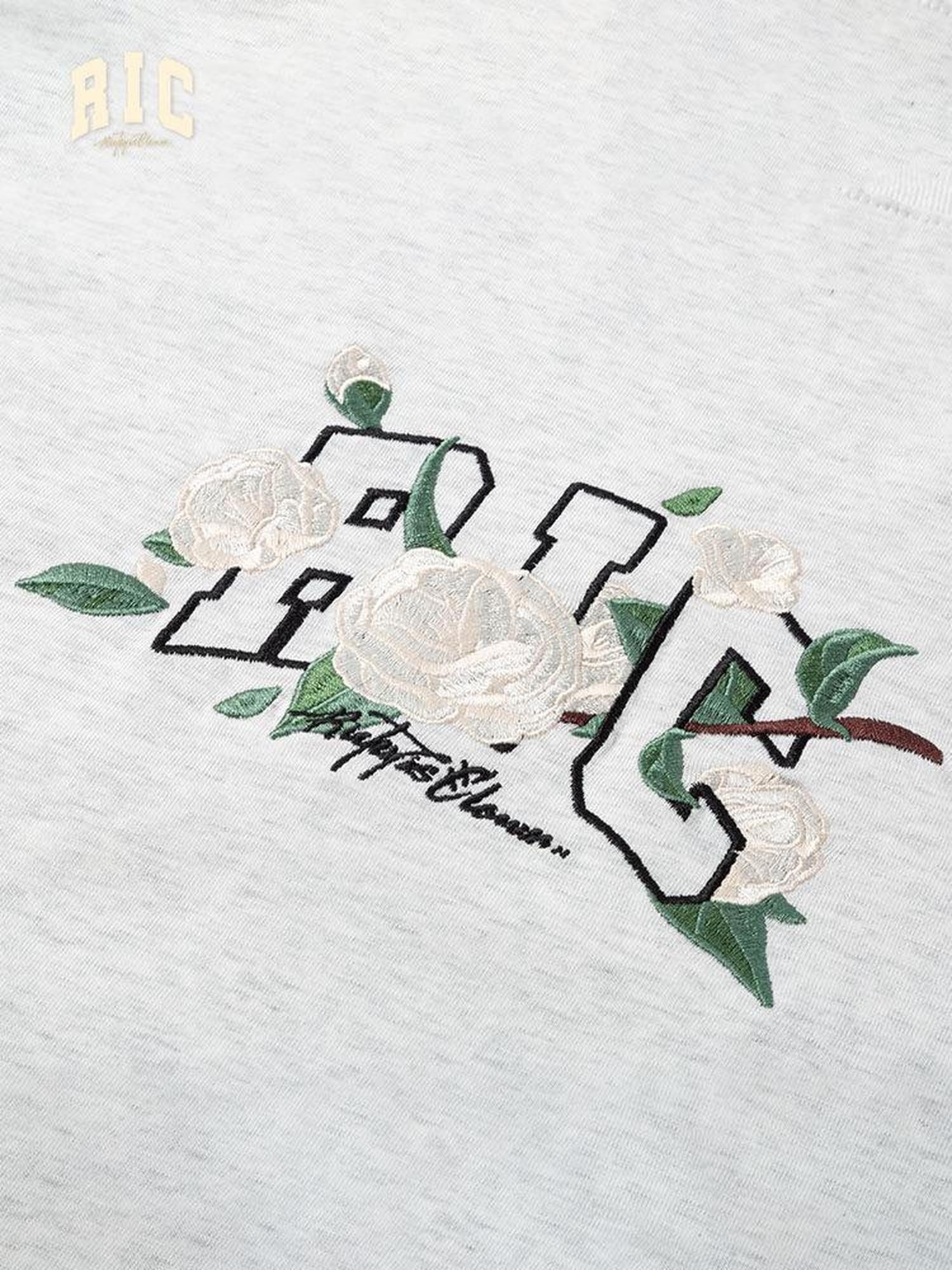 RickyisClown Floral Embroidered Crew Neck Loose Fit Men's Cotton Short Sleeve T-shirts