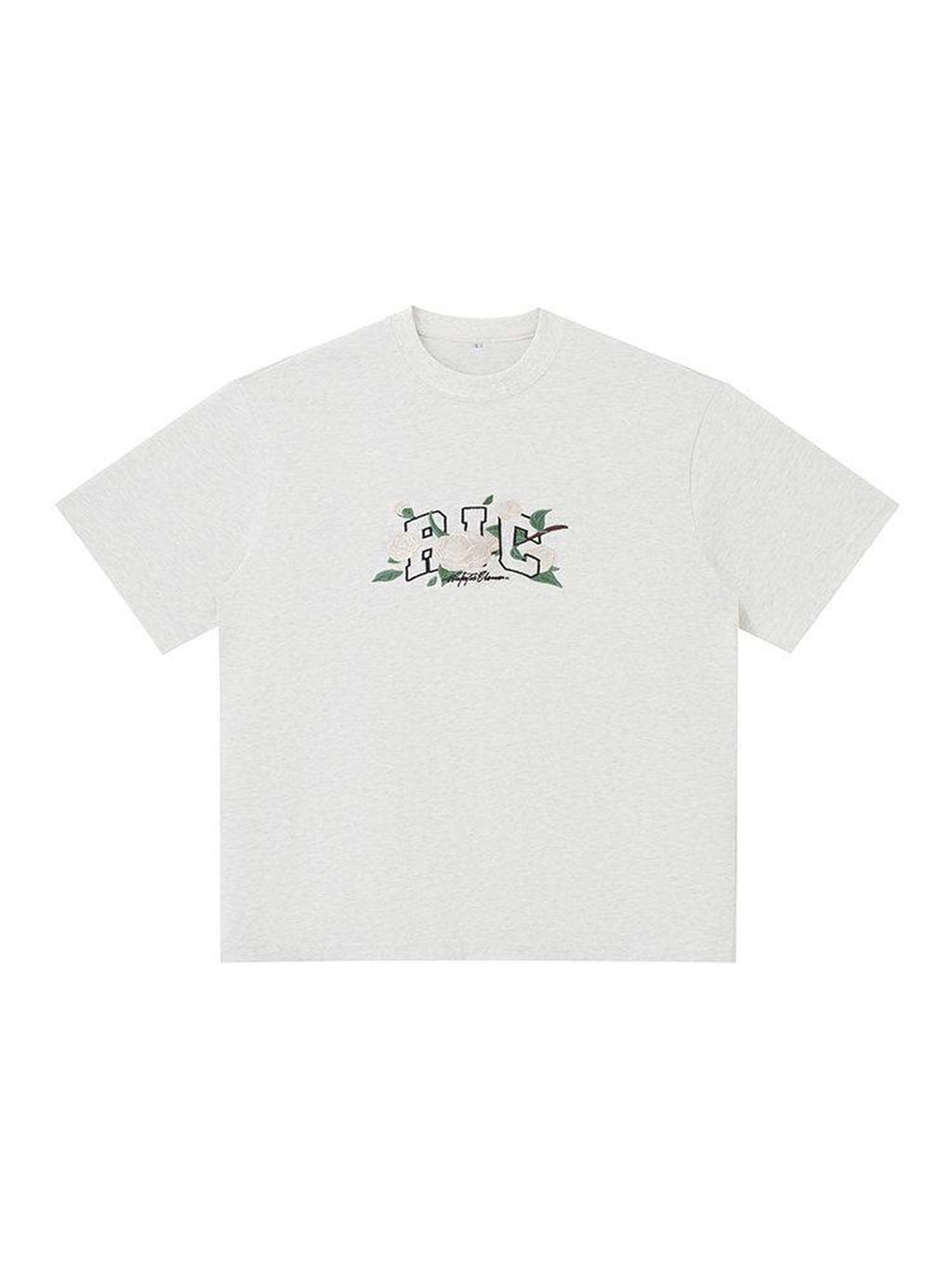 RickyisClown Floral Embroidered Crew Neck Loose Fit Men's Cotton Short Sleeve T-shirts