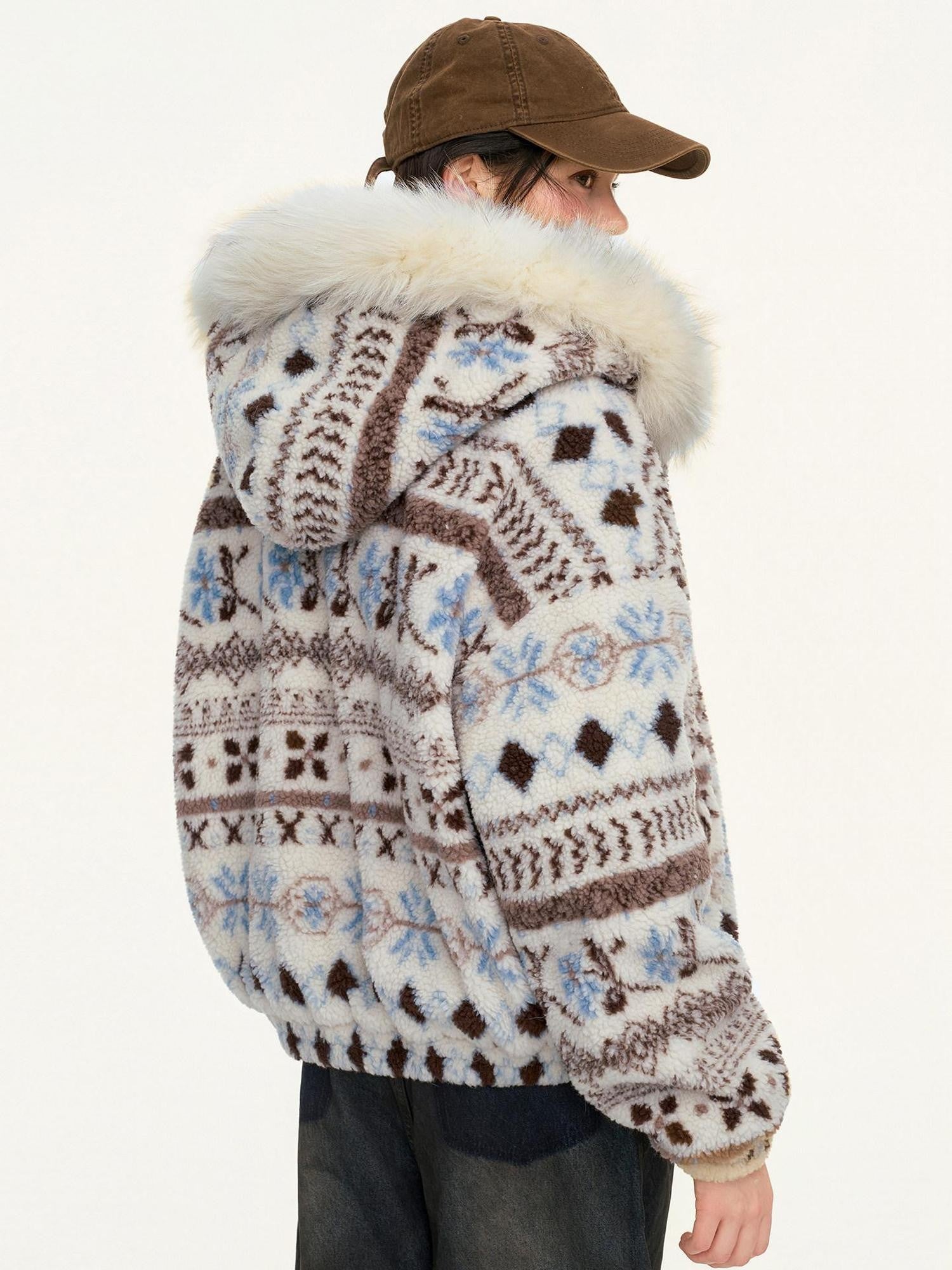 RickyisClown Floral Hooded Zipper Lambswool Men's Polyester Fleece Jackets