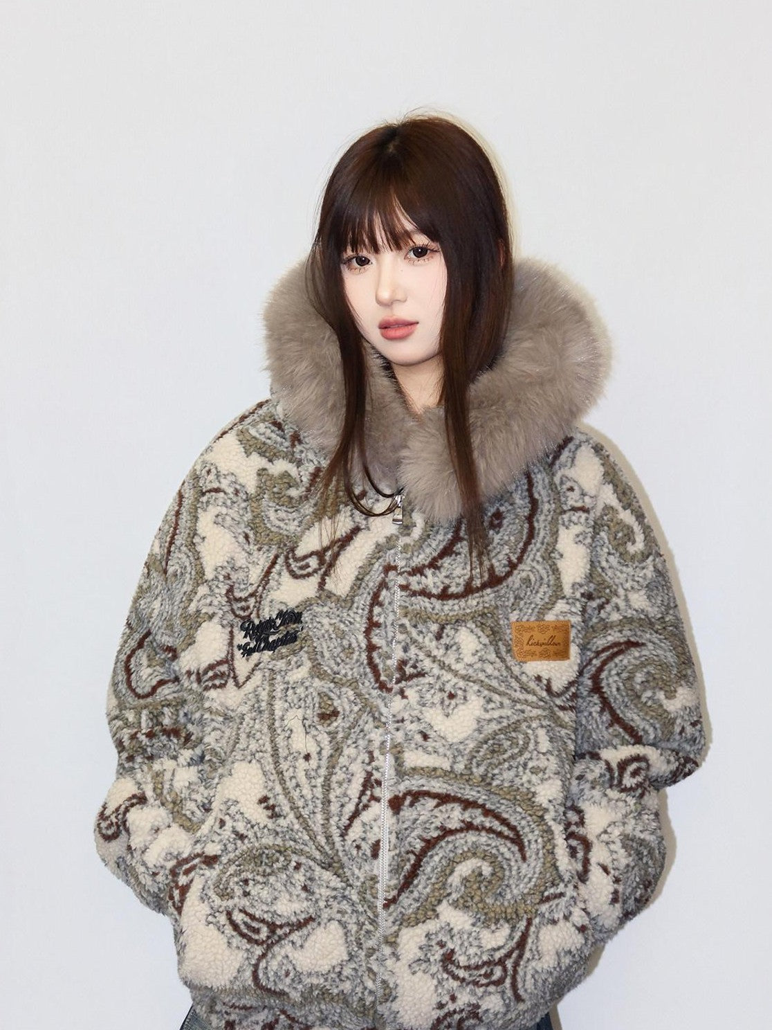 RickyisClown Floral Hooded Zipper Lambswool Men's Polyester Fleece Jackets