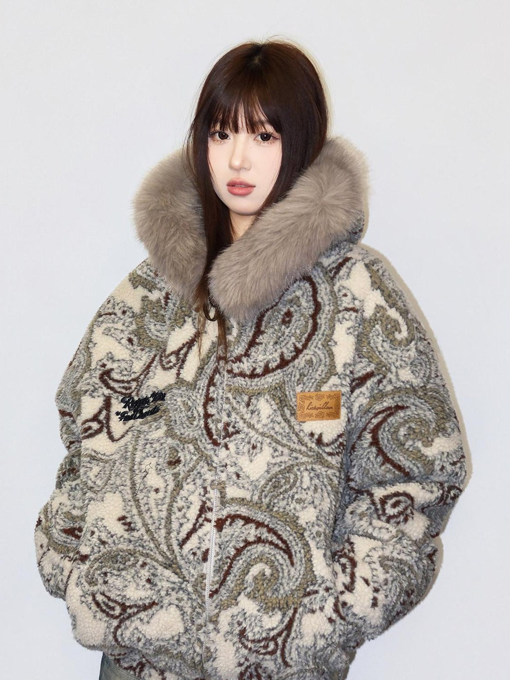 RickyisClown Floral Hooded Zipper Lambswool Men's Polyester Fleece Jackets