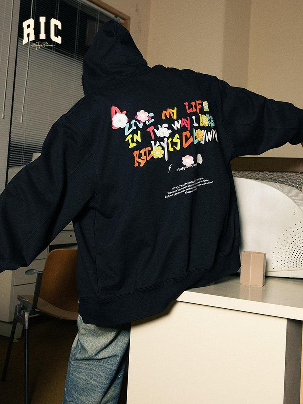 RickyisClown Floral Knit Zip Cardigan Hooded Men's Cotton Blend Pullover Hoodies