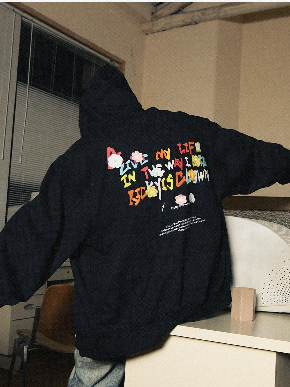RickyisClown Floral Knit Zip Cardigan Hooded Men's Cotton Blend Pullover Hoodies