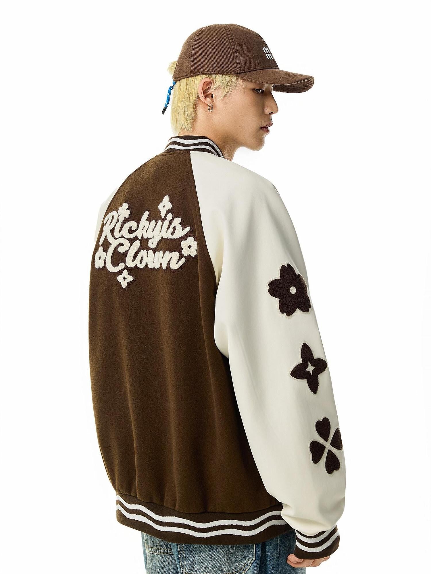 RickyisClown Floral Towel Embroidered Loose Fit Ribbed Hem Men's Baseball Jerseys