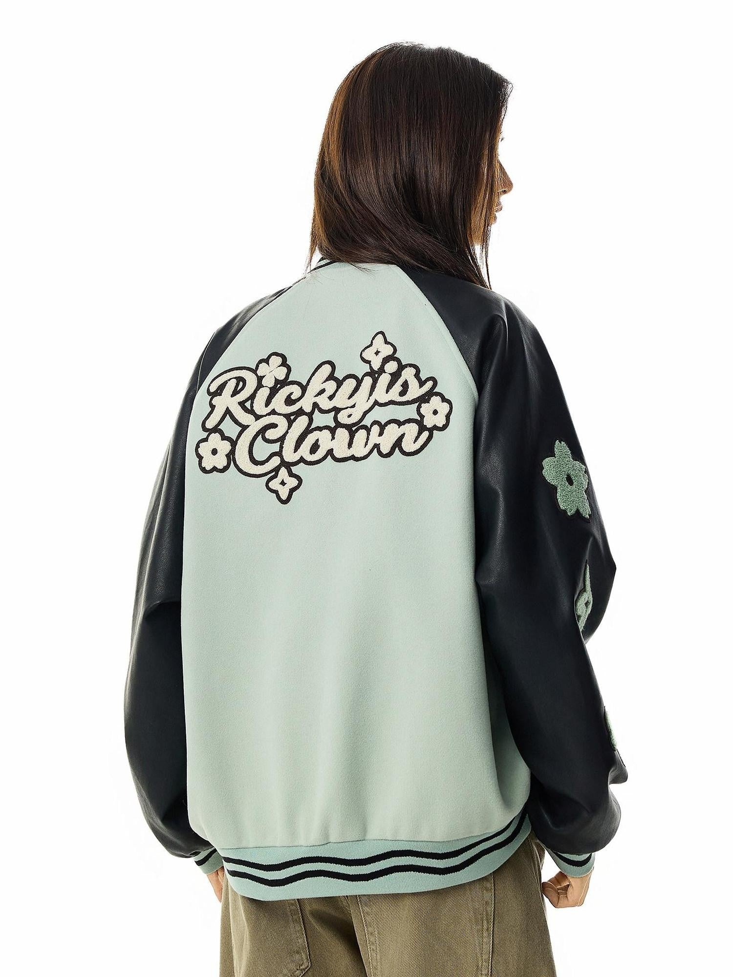 RickyisClown Floral Towel Embroidered Loose Fit Ribbed Hem Men's Baseball Jerseys