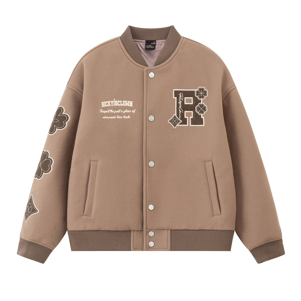RickyisClown_Four_Leaf_Clover_Applique_Embroidered_Men's_Polyester_Varsity_Jackets_MISSTT
