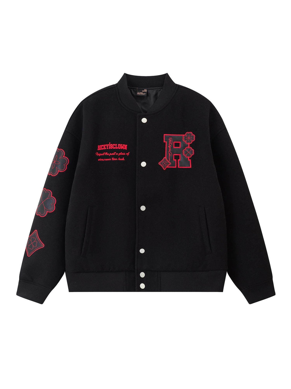RickyisClown Four Leaf Clover Applique Embroidered Men's Polyester Varsity Jackets