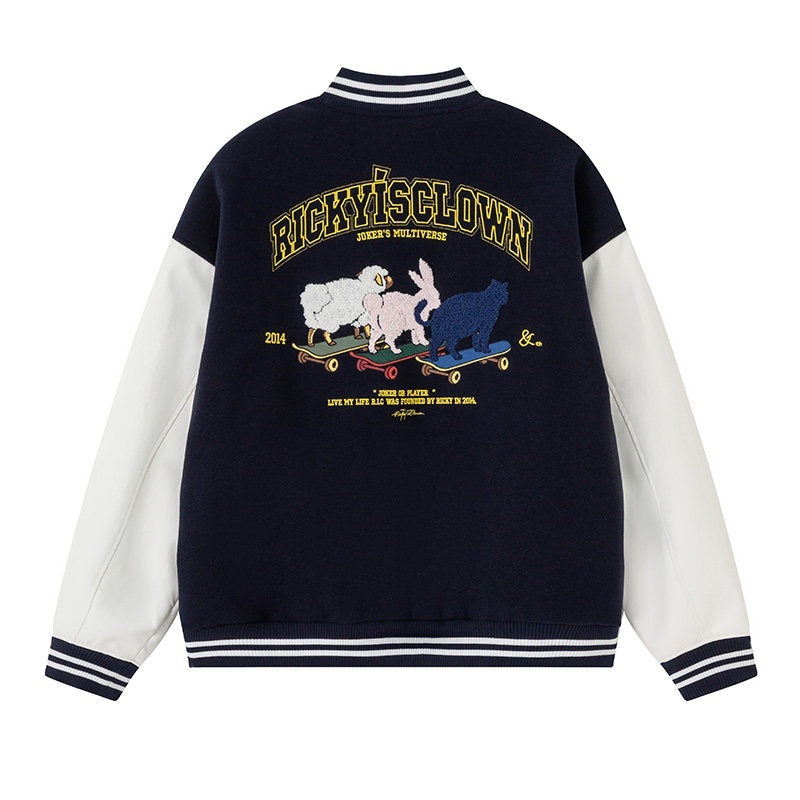 RickyisClown_Friends_Embroidered_Baseball_Collar_Loose_Men's_Polyester_Varsity_Jackets_MISSTT