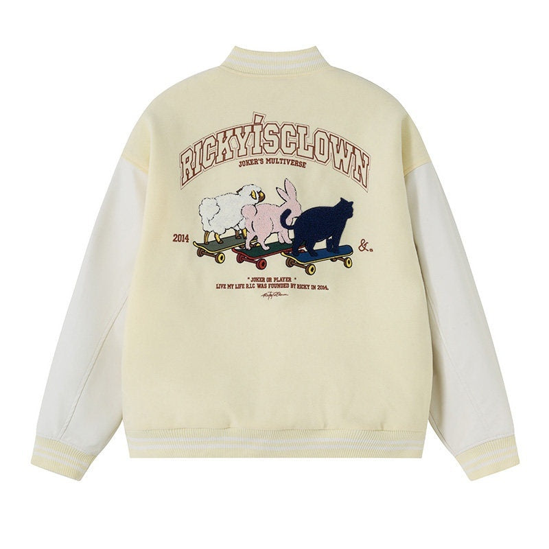 RickyisClown_Friends_Embroidered_Baseball_Collar_Loose_Men's_Polyester_Varsity_Jackets_MISSTT