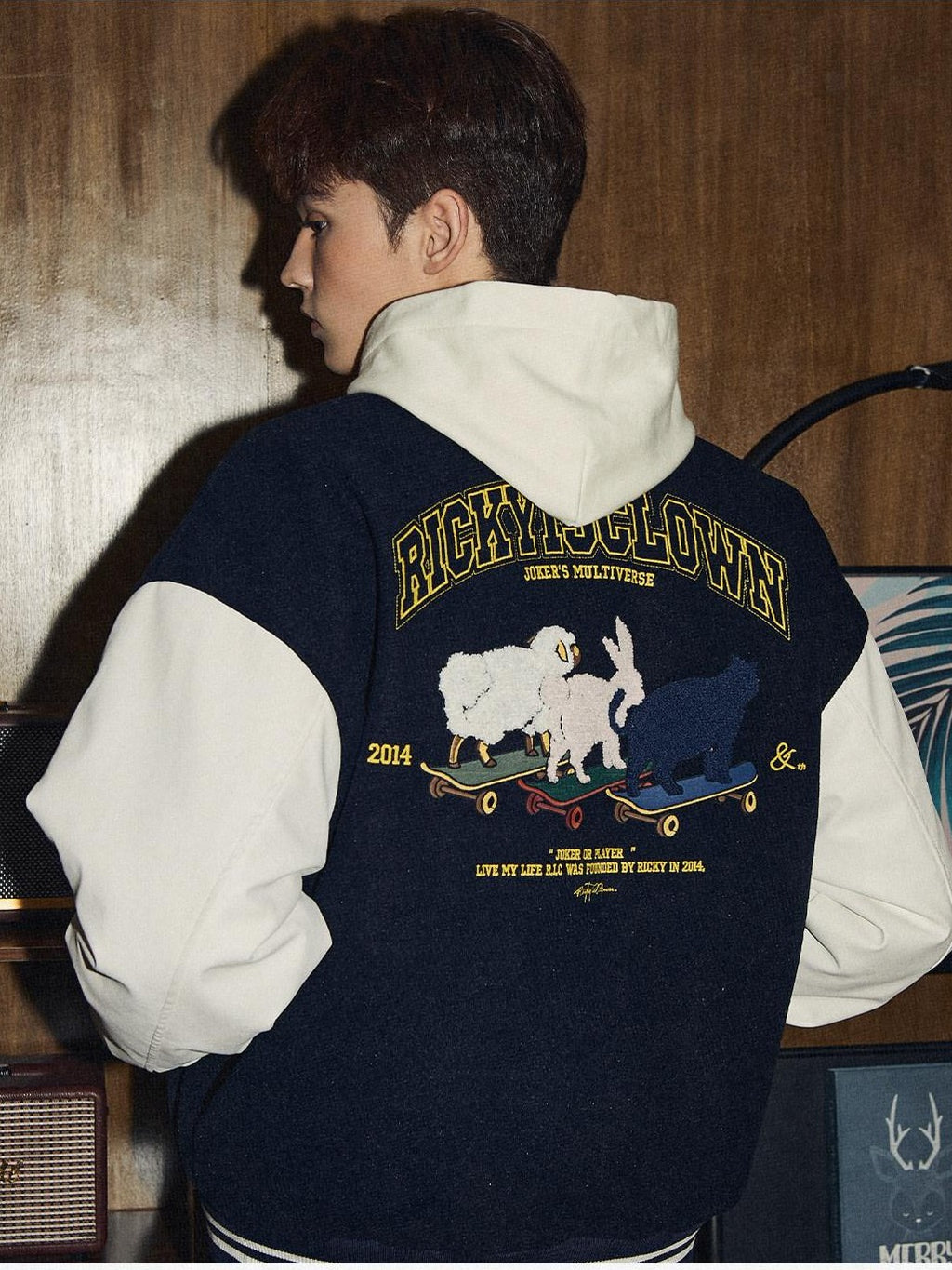 RickyisClown Friends Embroidered Baseball Collar Loose Men's Polyester Varsity Jackets