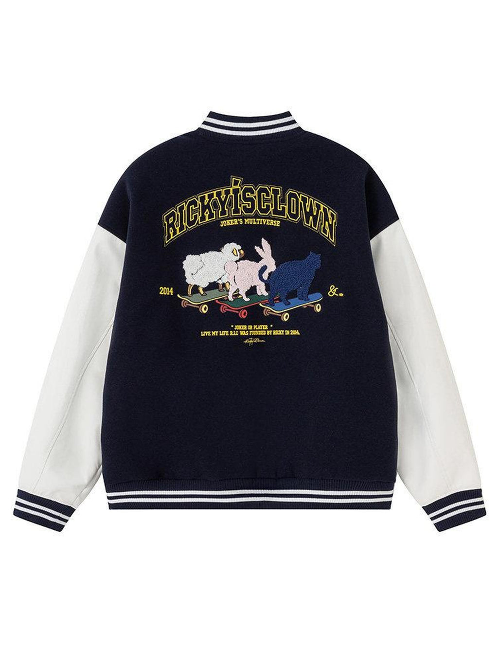 RickyisClown Friends Embroidered Baseball Collar Loose Men's Polyester Varsity Jackets