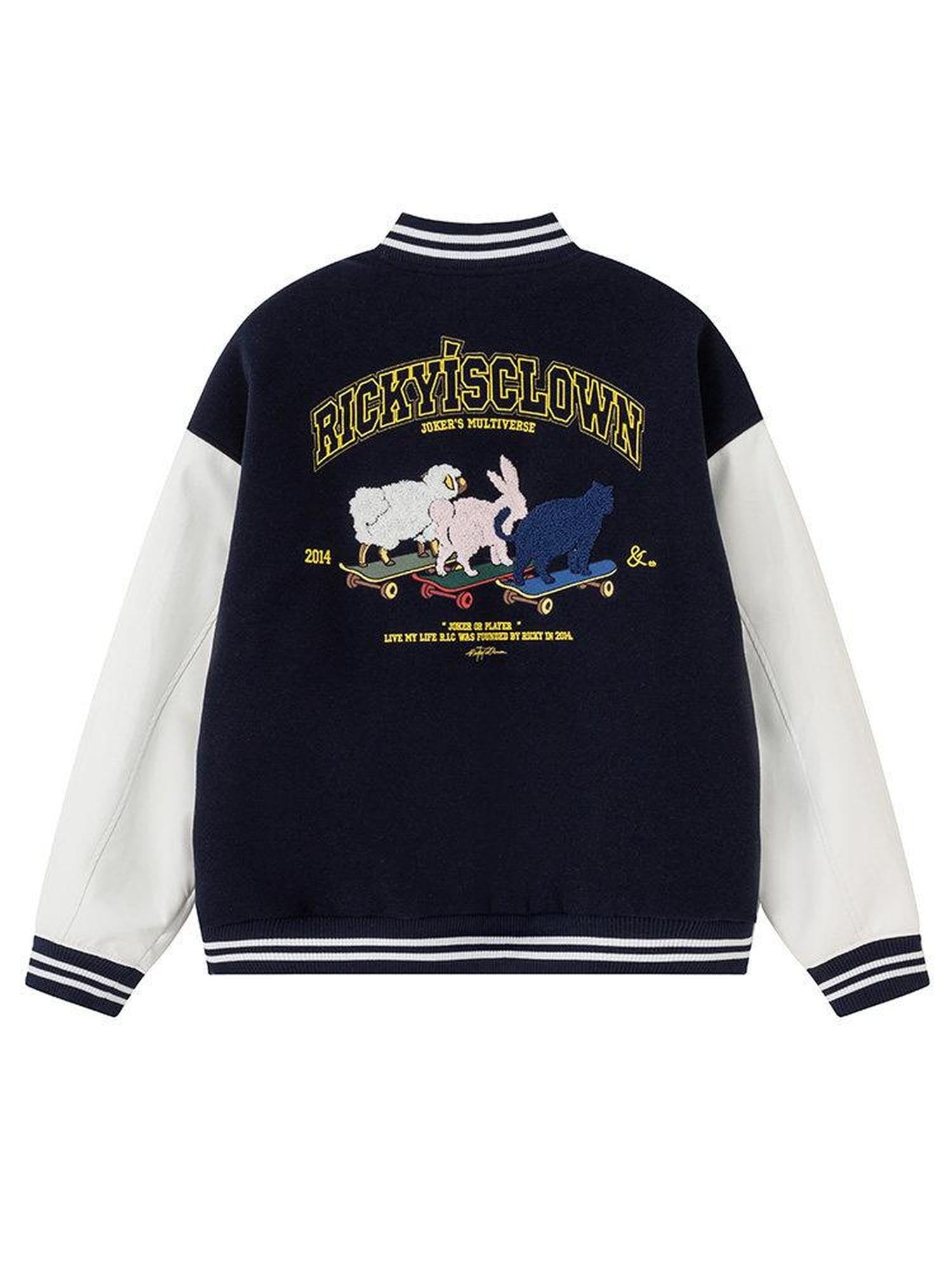 RickyisClown Friends Embroidered Baseball Collar Loose Men's Polyester Varsity Jackets