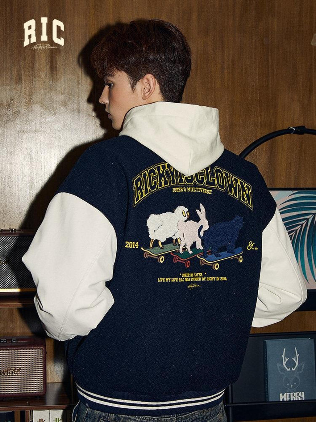 RickyisClown Friends Embroidered Baseball Collar Loose Men's Polyester Varsity Jackets