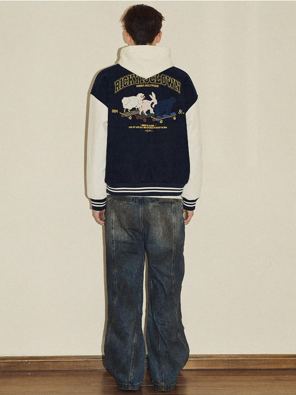RickyisClown Friends Embroidered Baseball Collar Loose Men's Polyester Varsity Jackets