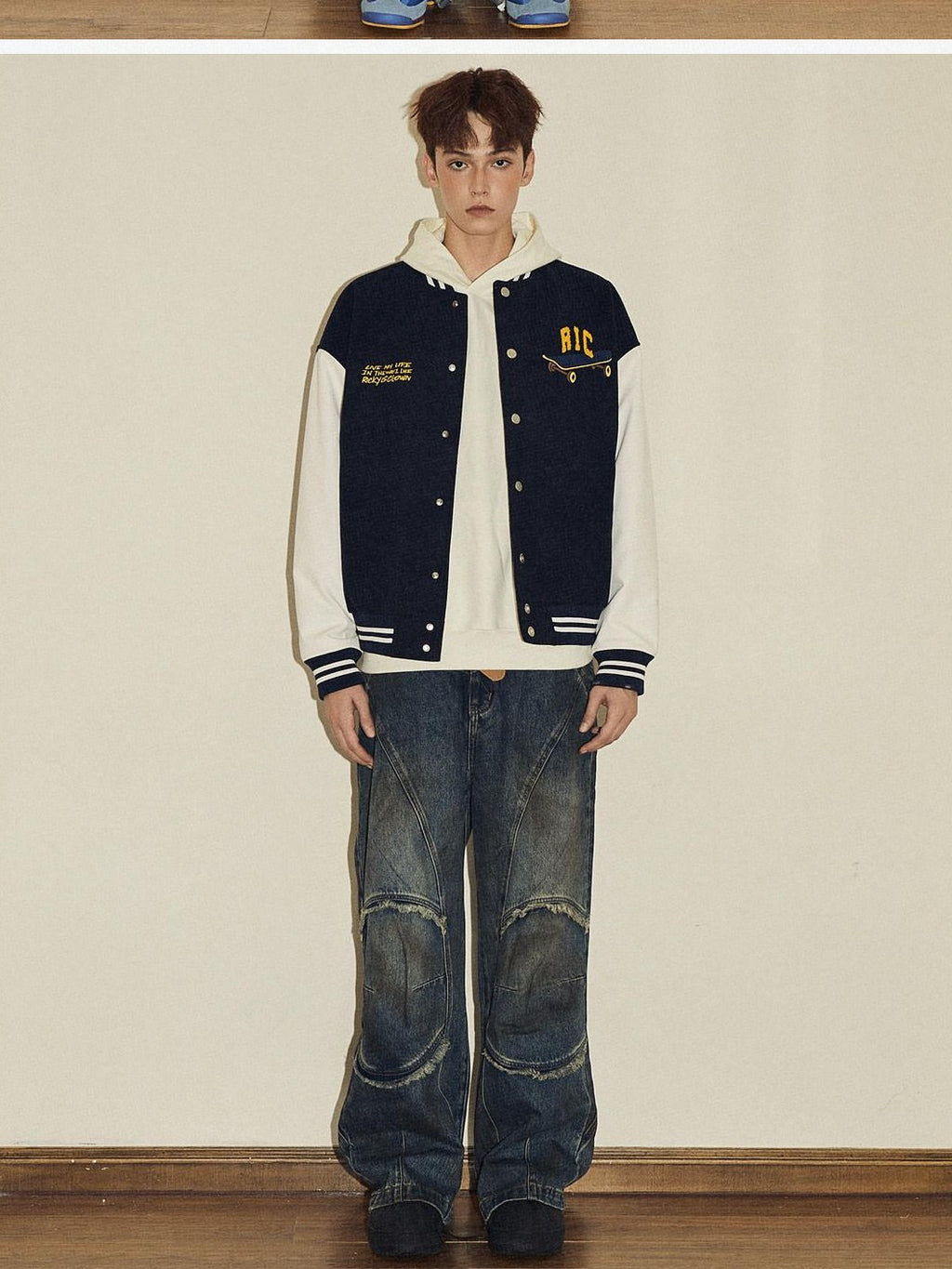 RickyisClown Friends Embroidered Baseball Collar Loose Men's Polyester Varsity Jackets